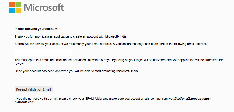 Microsoft Affiliate Account Confirmation