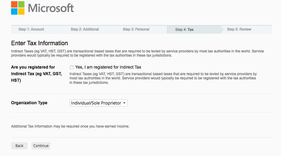 Microsoft Affiliate Account Tax Info