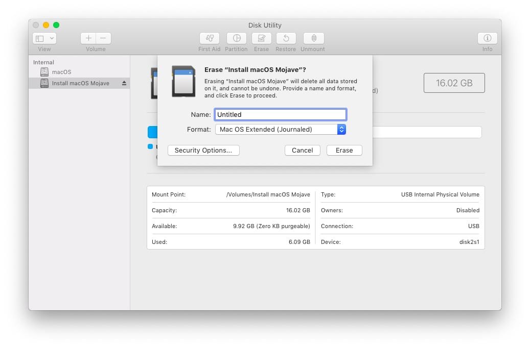Erasing USB Drive in MacOS