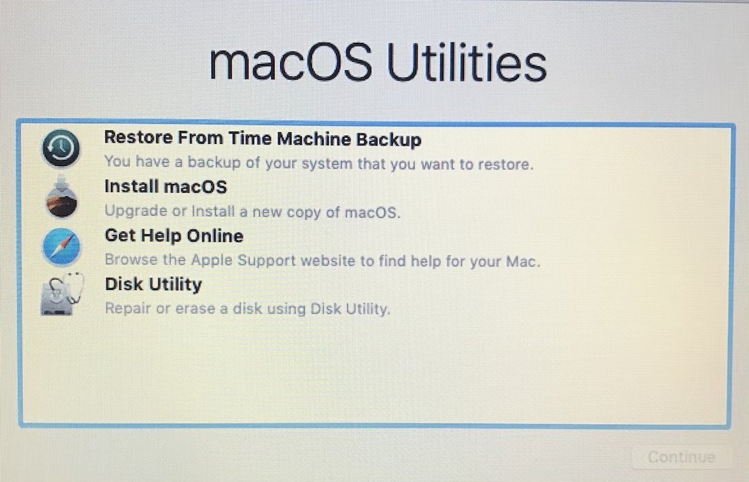 MacOS Utilities Screen