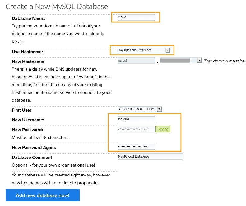 Creating MySQL Database for NextCloud