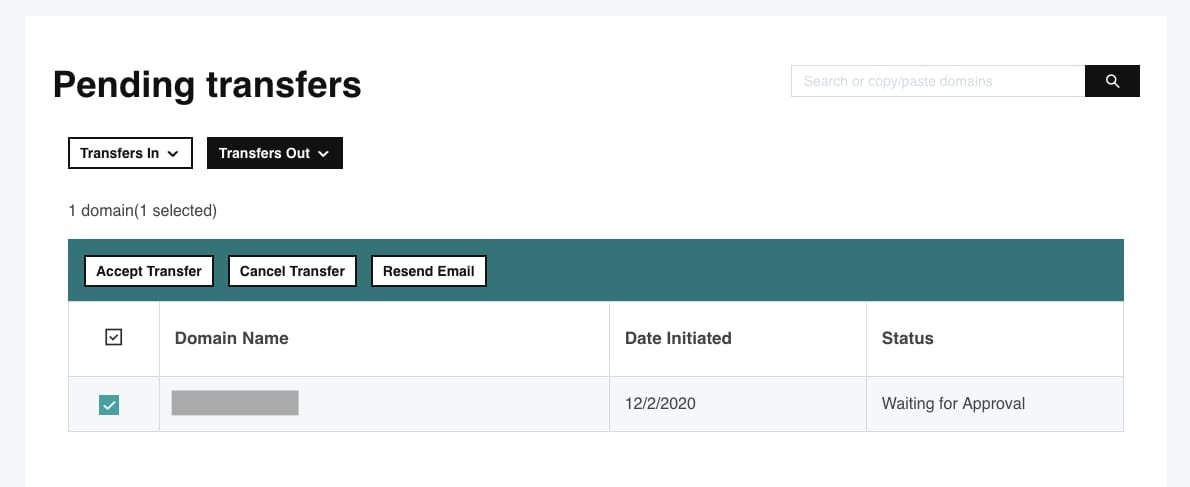 Pending Domain Transfer