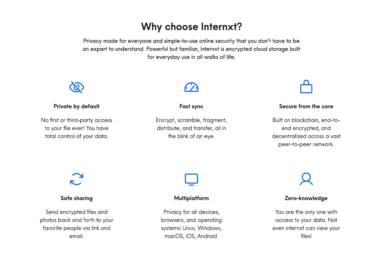 Internxt Cloud Storage Features