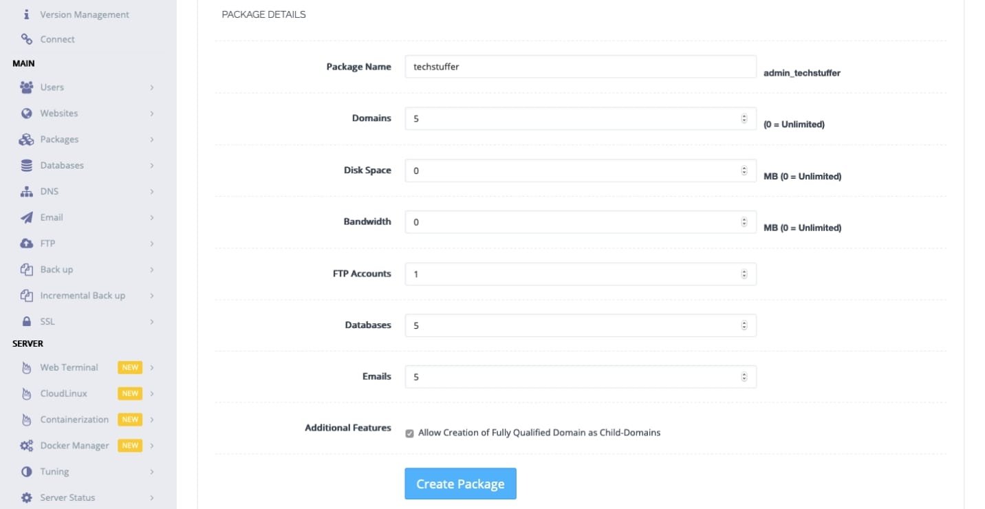 Creating A Package in CyberPanel