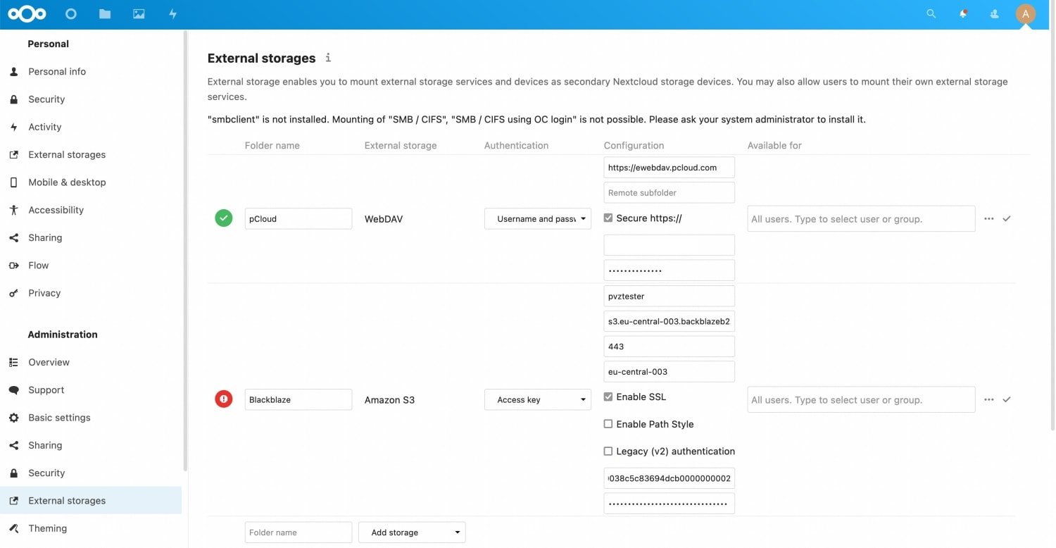 Configuring Nextcloud External Storage