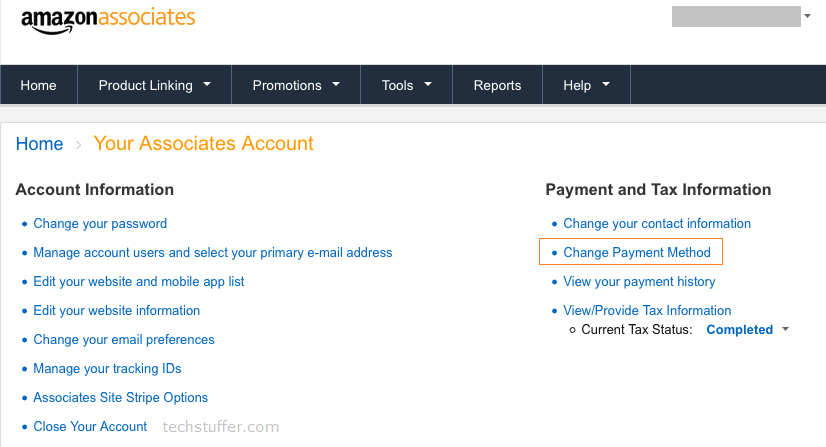 Amazon Affiliate Account Settings