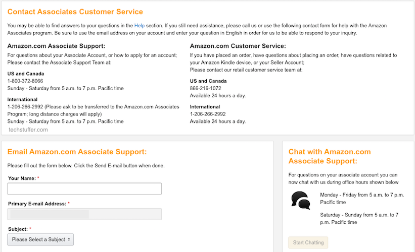 Contact Amazon Associates Support
