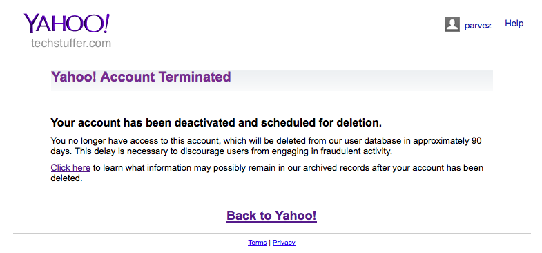 Delete A Yahoo Account: Confirmation