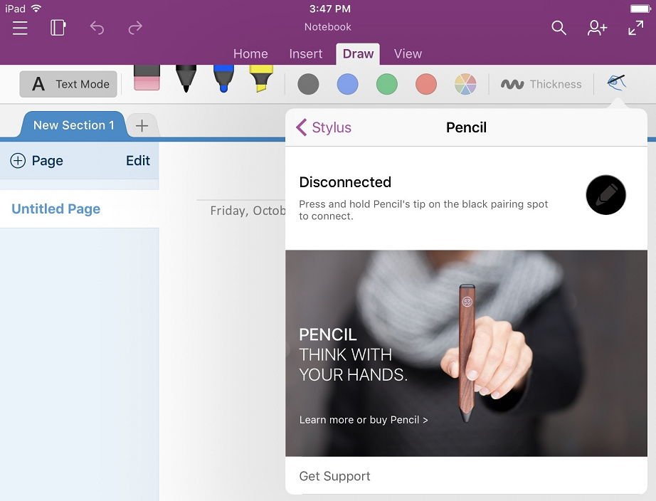 Pencil support in OneNote