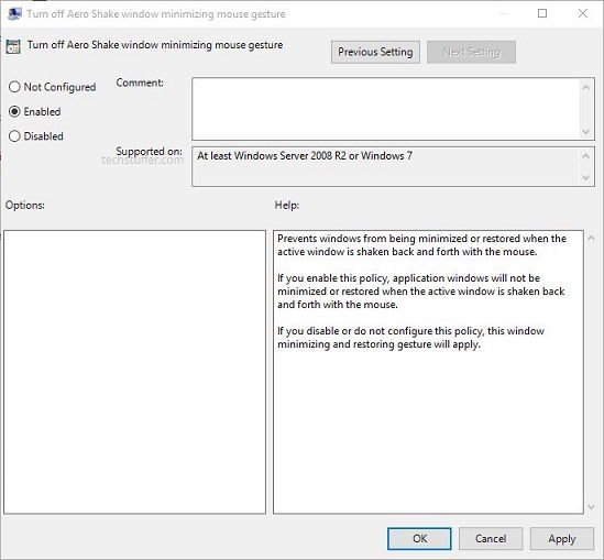 Disabling Aero Shake in Windows 10