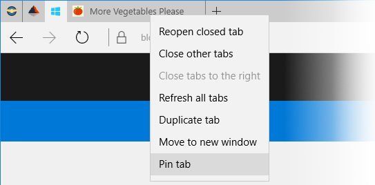 Microsoft Edge Pinned Tabs Feature