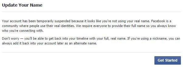 Facebook Update Your Name Notice