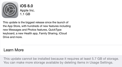 iOS 8 space requirement