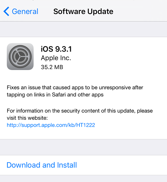 Download iOS 9.3.1 Update