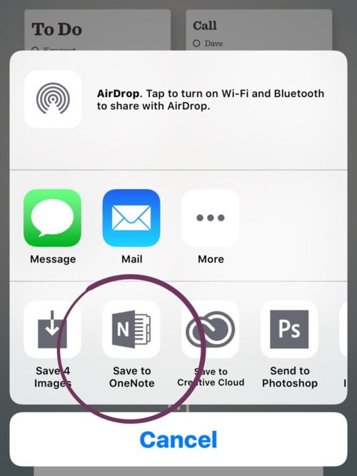 Send to OneNote Paper app
