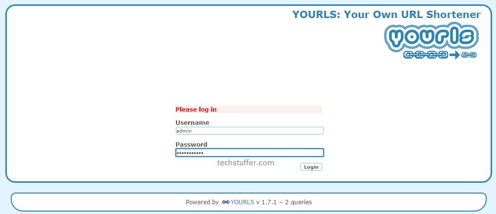 Log in to YOURLS Interface