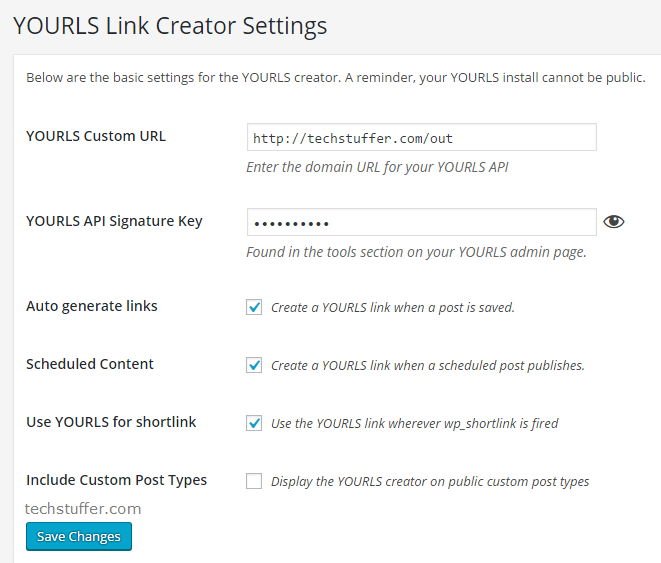 Configure YOURLS Plugin WordPress